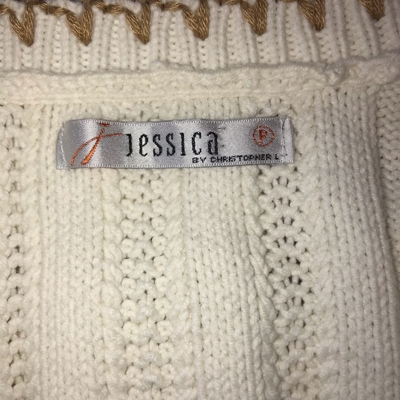 Jessica by Christopher L Open Front Cardigan Knit Sweater Cream and Tan Button - Picture 4 of 8